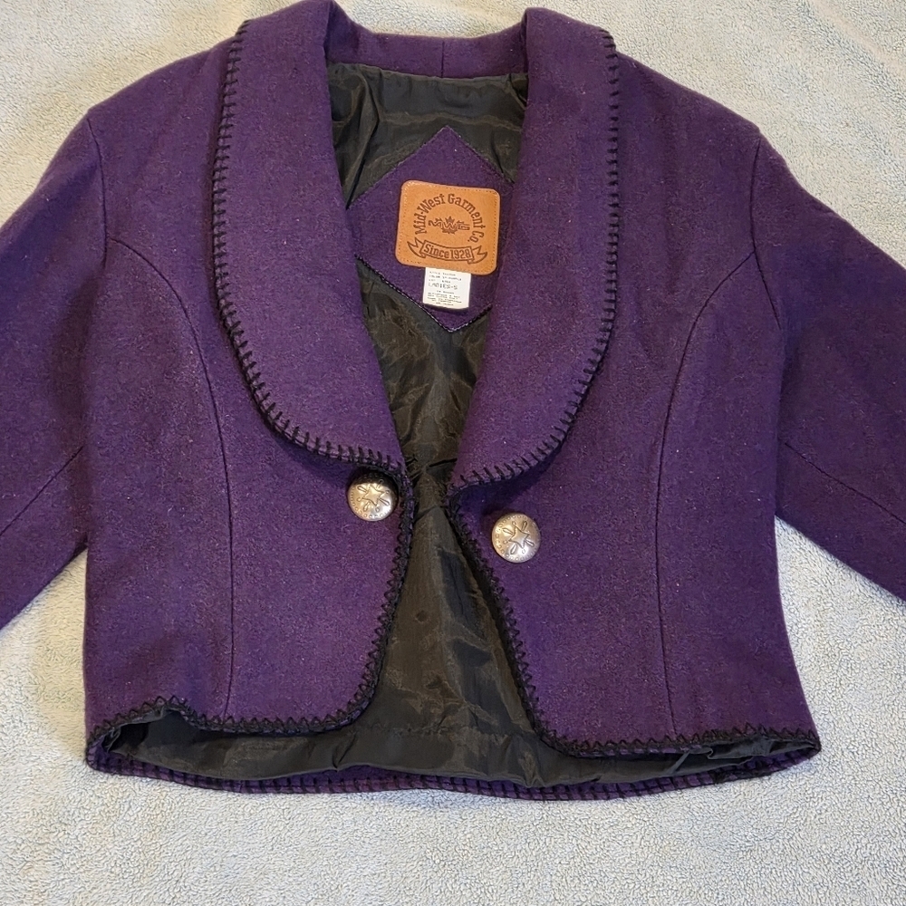Vintage Women's Western Bolero Wool Jacket Mid West Garment Co. Purple Small - Picture 4 of 14